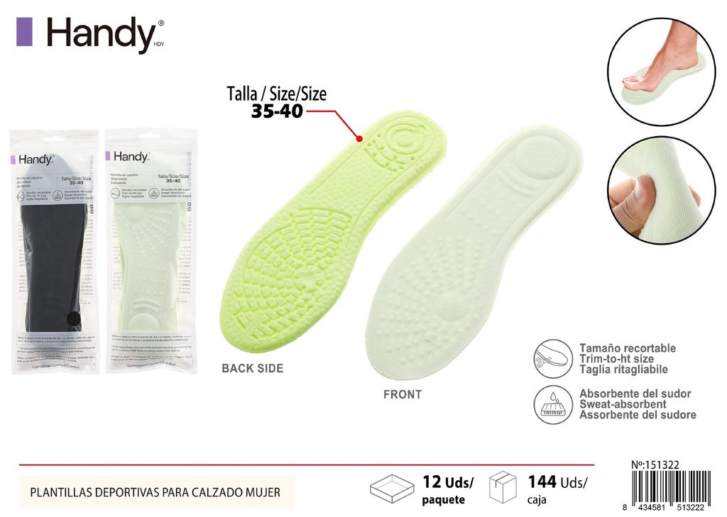Plantillas deportivas para calzado mujer PU 35-40 - Accesorios deportivos para calzado femenino