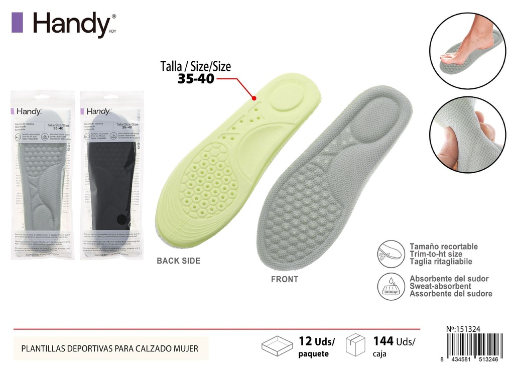 Plantillas deportivas para calzado mujer PU 35-40 - Accesorios deportivos para calzado femenino