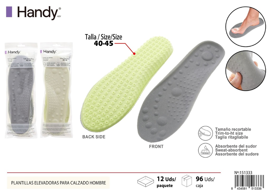Plantillas elevadoras para calzado hombre PU 40-45 - Accesorios para calzado masculino