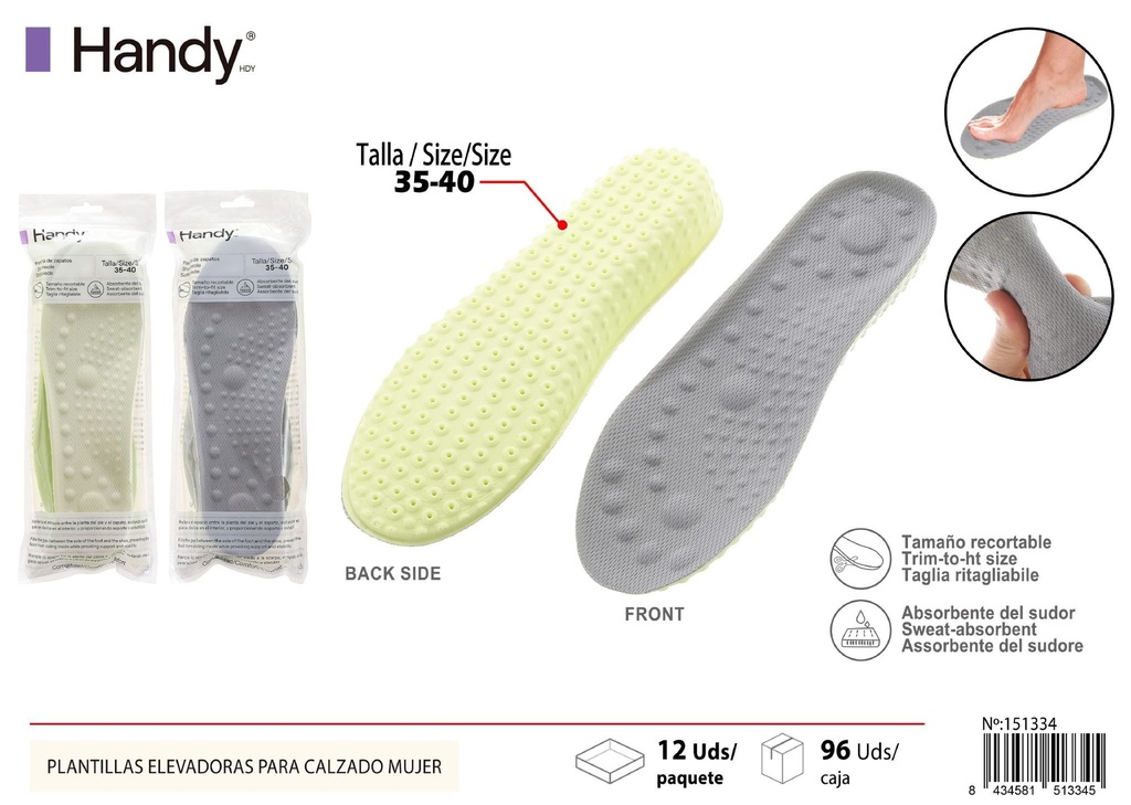 Plantillas elevadoras de PU para calzado de mujer 35-40 - Comodidad y soporte