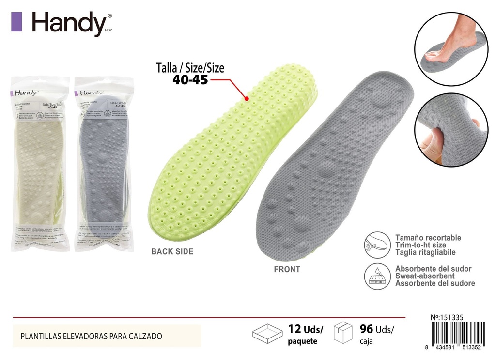 Plantillas elevadoras de PU para calzado de hombre 40-45 - Comodidad y soporte