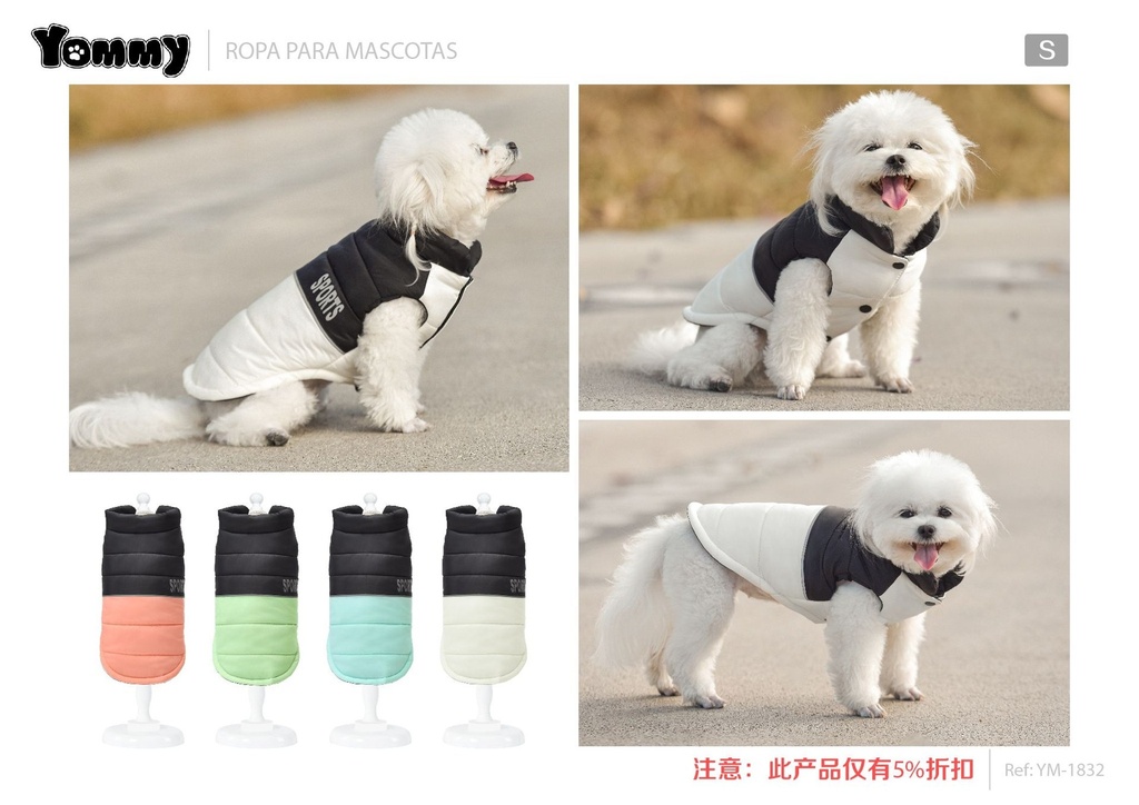 Abrigo acolchado bicolor para mascotas S - Ropa para mascotas