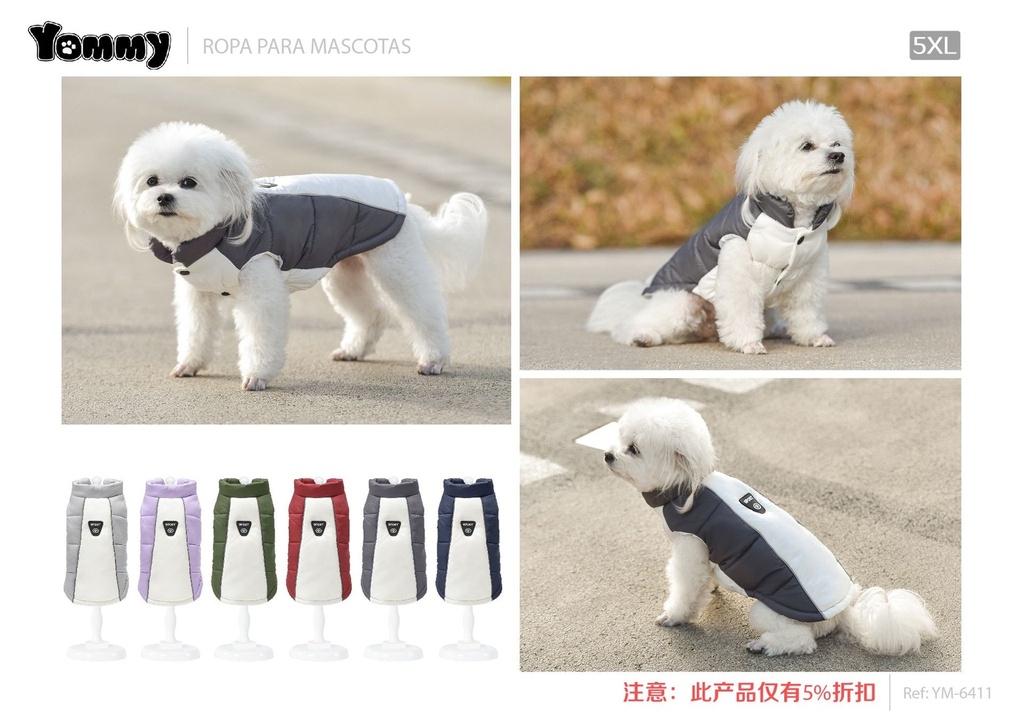 Abrigo acolchado bicolor con cuello alto para mascotas 5XL - Ropa para mascotas