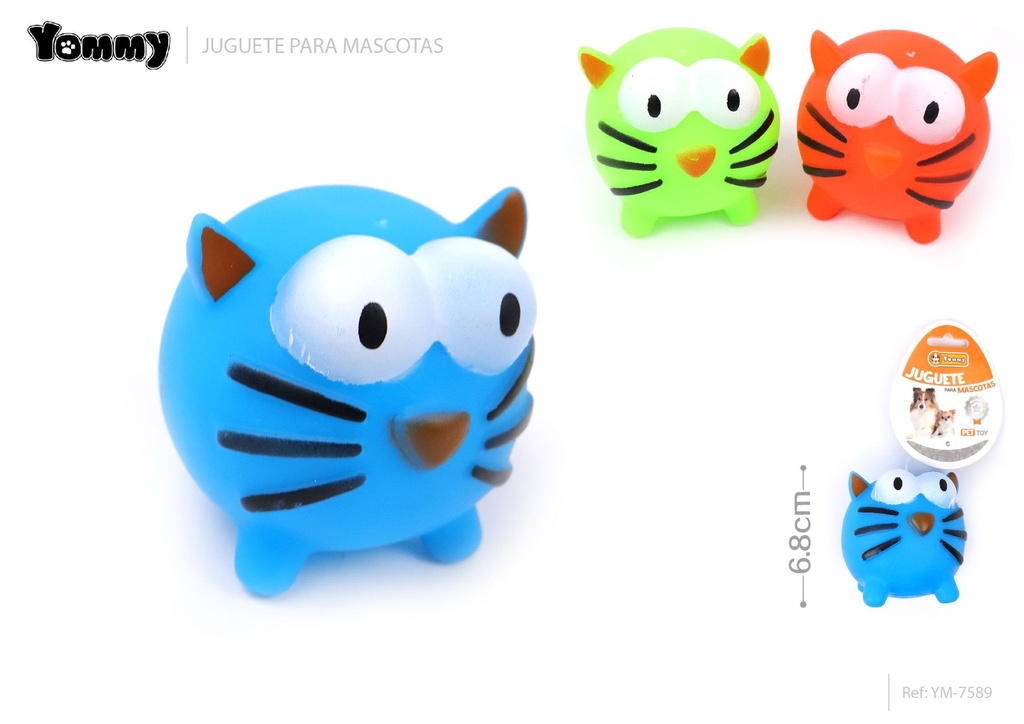 Juguete de vinilo gato cara 6.8 cm - Juguetes para mascotas