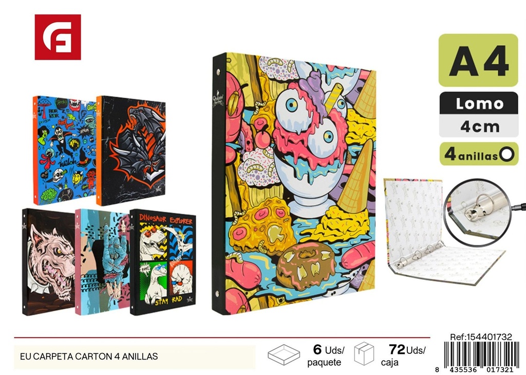 Carpeta de cartón EU con 4 anillas - Material de oficina