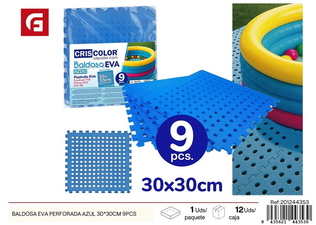 Baldosa de EVA perforada azul 30x30 cm 9 pcs - Juguetes y juegos de piso