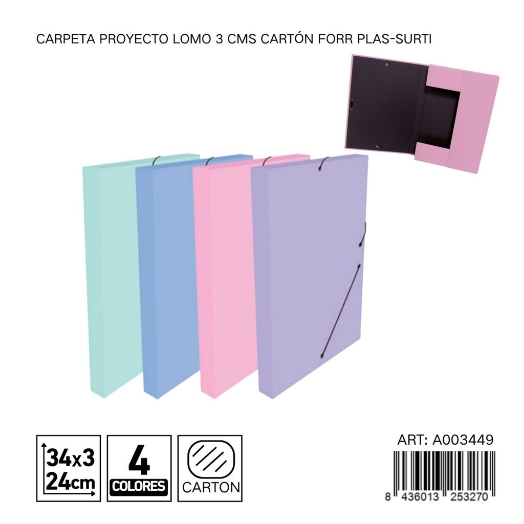 Carpeta de papel con gomas 34x24x3 cm color pastel - Materiales de oficina
