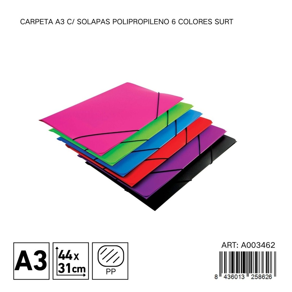 Carpeta A3 con solapas polipropileno 6 colores surtidos - Material de organización