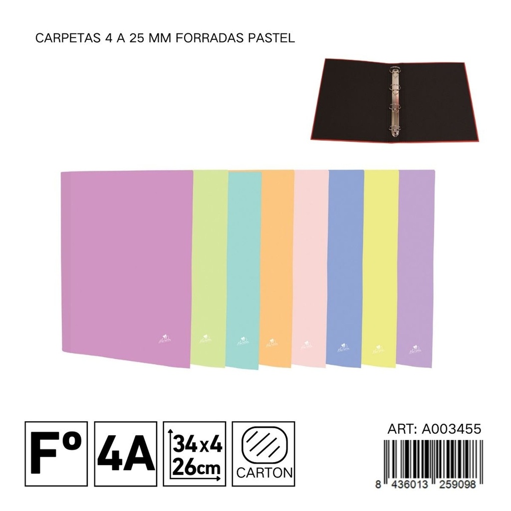 Carpetas 4 A 25 mm forradas pastel - Archivadores de oficina