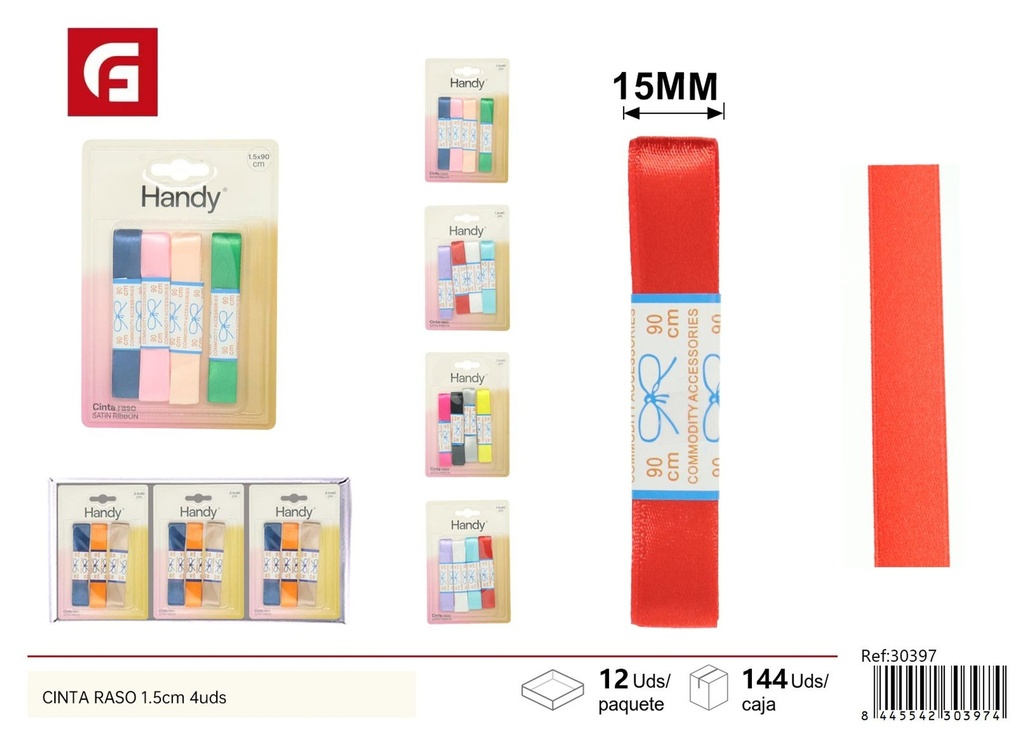 Cinta de raso 1.5x90 cm (4 unidades) - Accesorios de mercería y costura