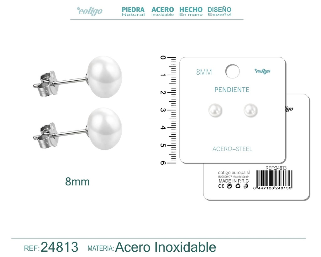 Pendiente de perla ovalada de 8 mm con accesorio de acero - Joyería y accesorios