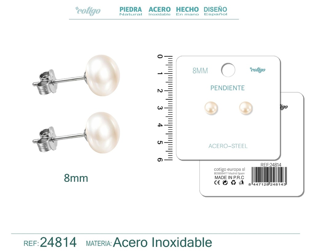 Pendiente de perla ovalada de 8 mm con accesorio de acero - Joyería y accesorios
