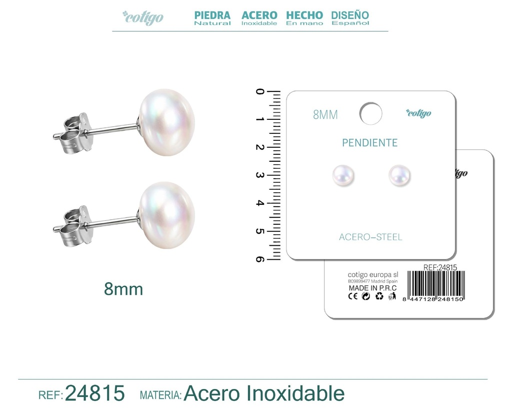 Pendiente de perla ovalada de 8 mm con accesorio de acero - Joyería y accesorios