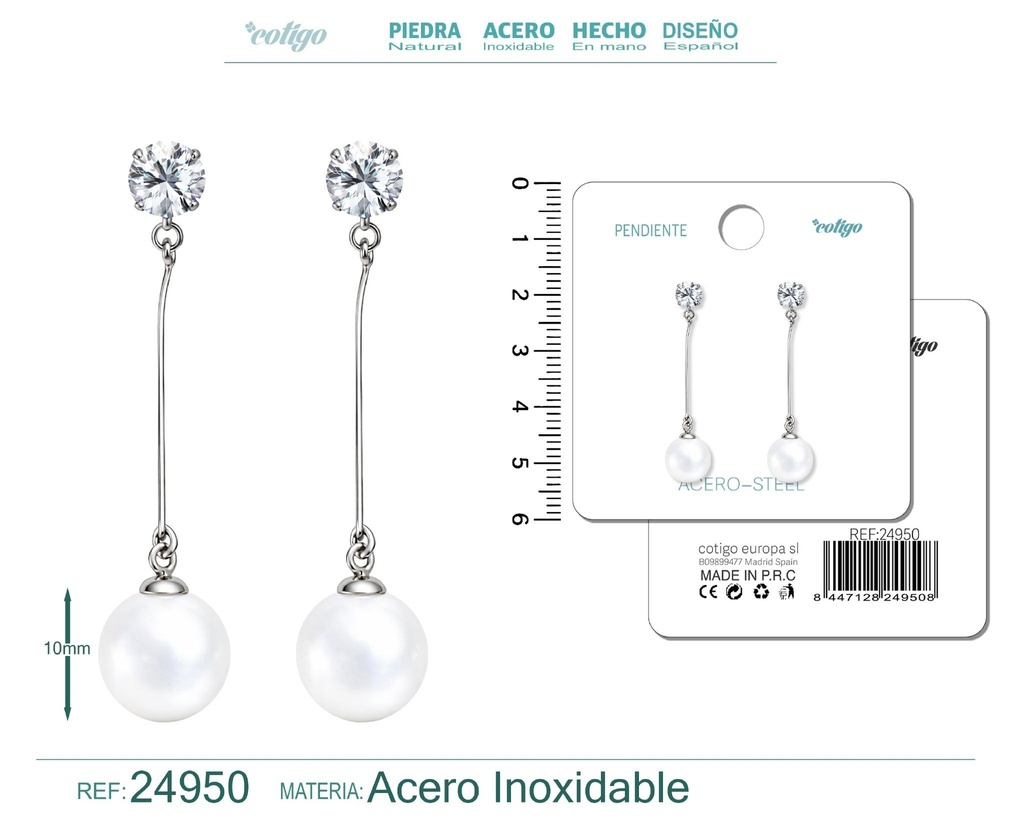 Pendiente de perla con accesorio de acero - Joyería y accesorios