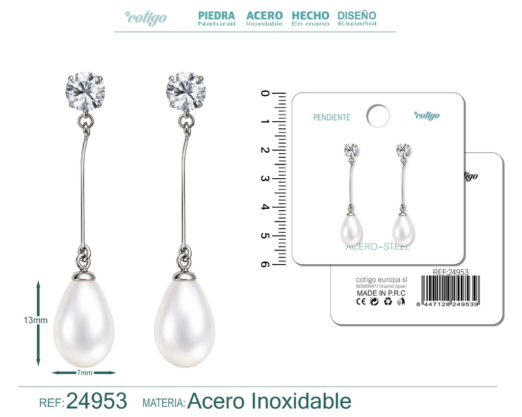 Pendiente de perla con accesorio de acero - Joyería y accesorios
