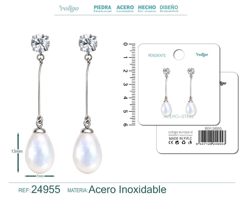 Pendiente de perla con accesorio de acero - Joyería y accesorios