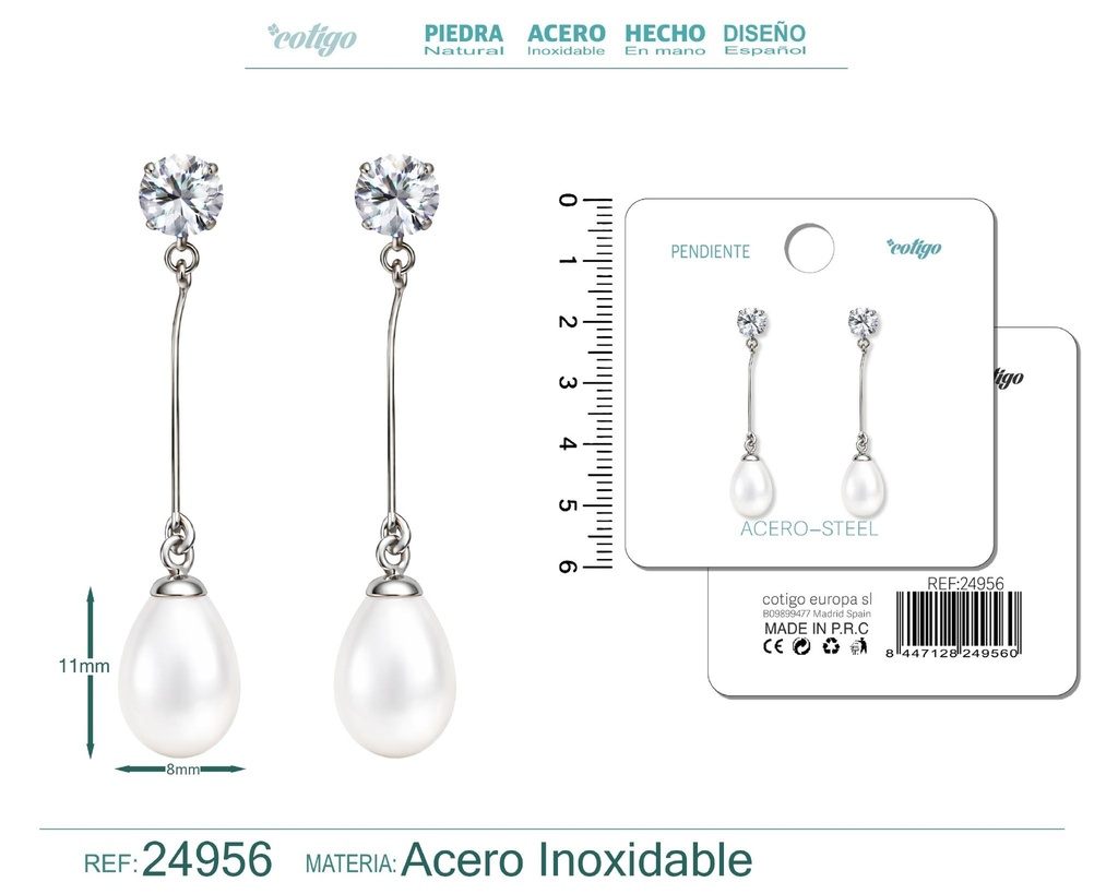 Pendiente de perla con accesorio de acero - Joyería y accesorios
