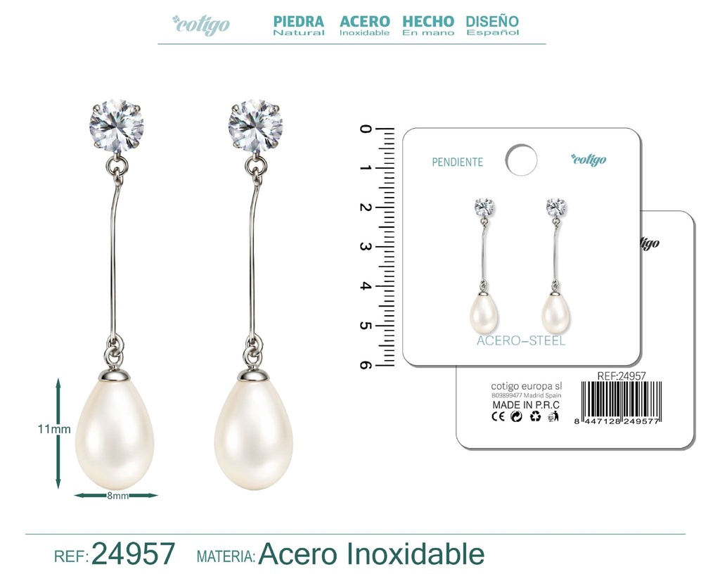 Pendiente de perla con accesorio de acero - Joyería y accesorios