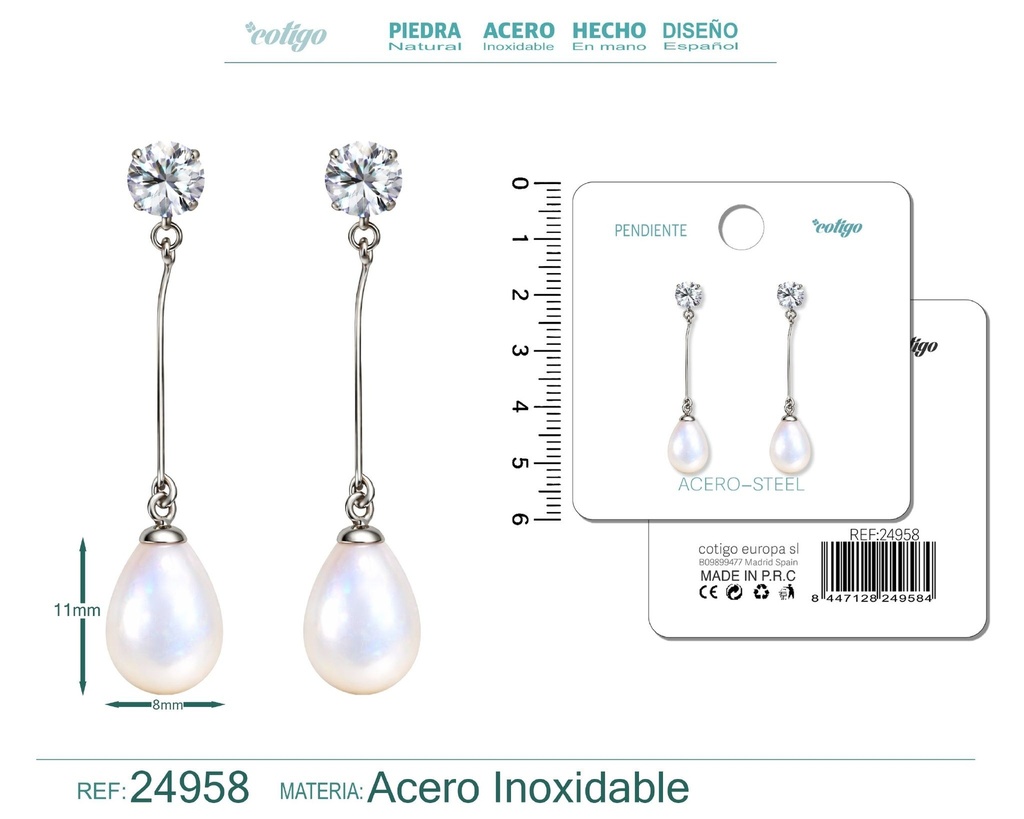 Pendiente de perla con accesorio de acero - Joyería y accesorios