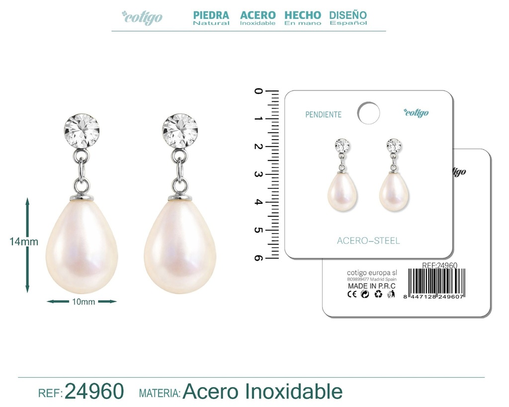 Pendiente de perla con accesorio de acero - Joyería y accesorios