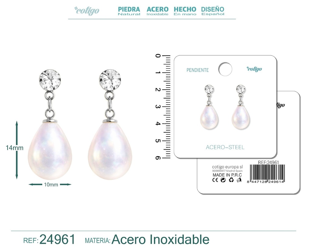 Pendiente de perla con accesorio de acero - Joyería y accesorios