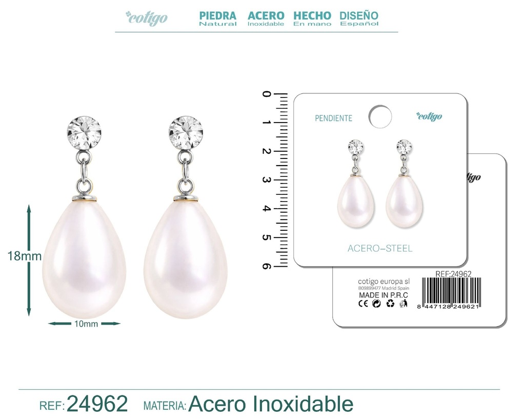 Pendiente de perla con accesorio de acero - Joyería y accesorios