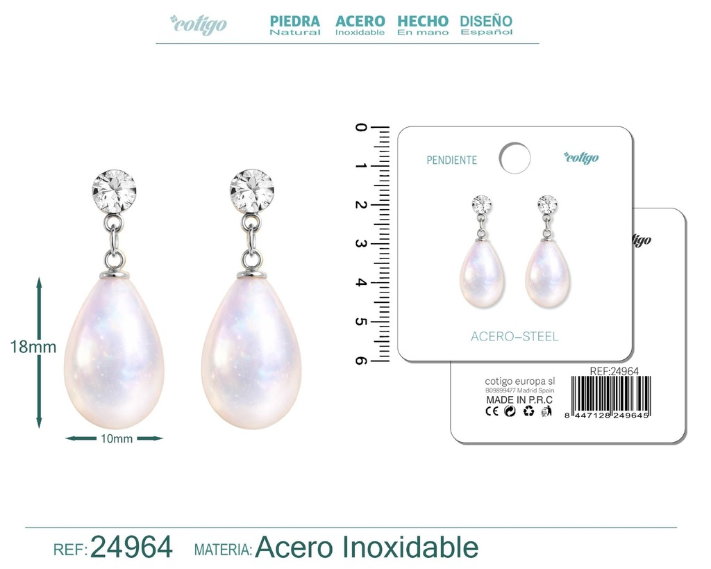 Pendiente de perla con accesorio de acero - Joyería y accesorios
