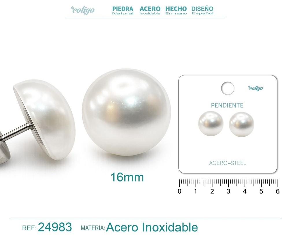 Pendiente de perla con accesorio de acero - Joyería y accesorios