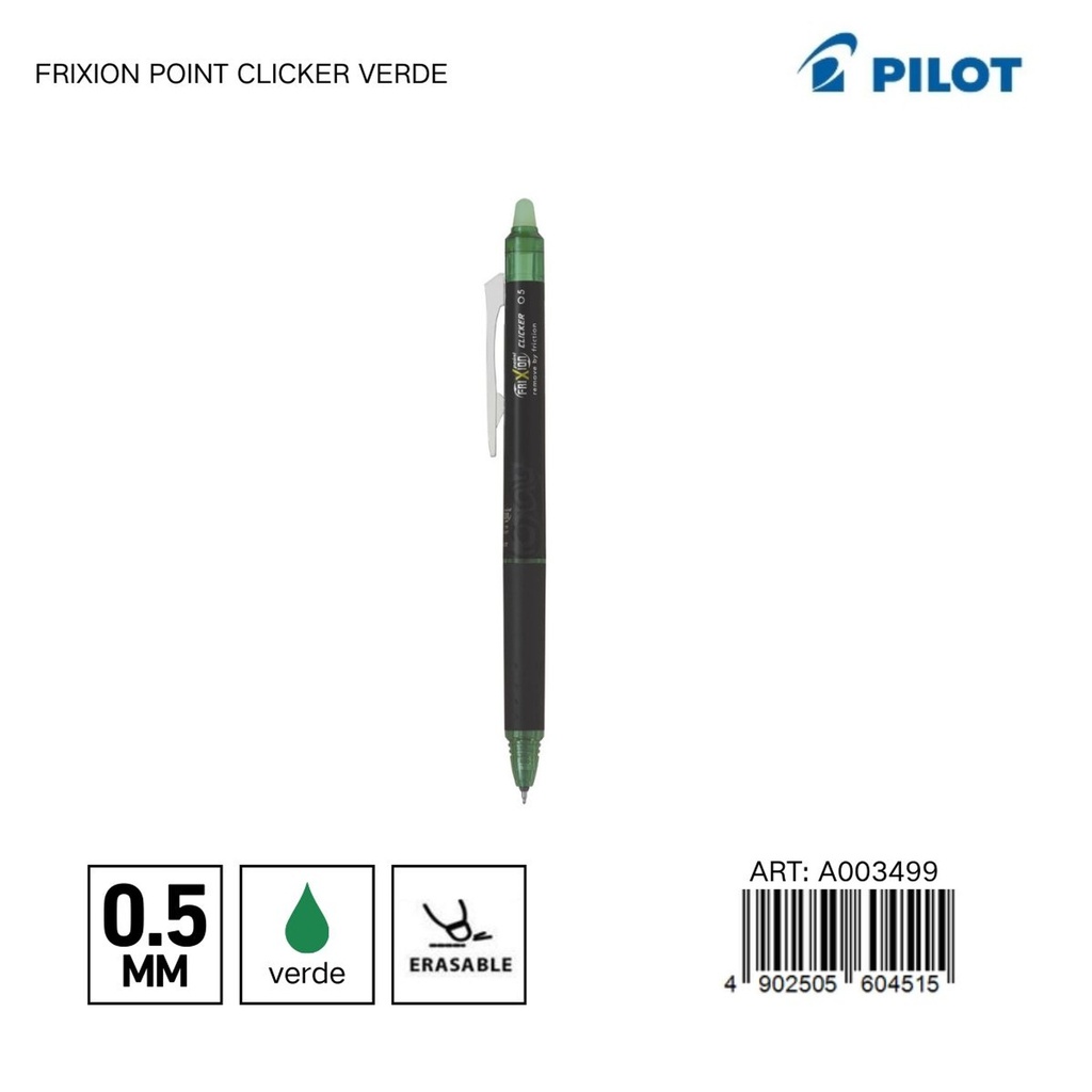 Bolígrafo Pilot Frixion Point Clicker 0.5mm verde - Papelería y artículos de escritura