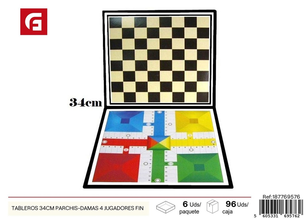 Tablero de 34cm Parchís-Damas 4 jugadores edición especial - Juguetes y juegos de mesa