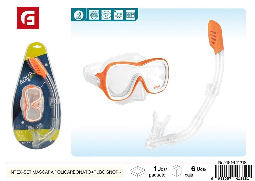 Set de snorkeling Reef Rider +8 años Intex - Máscara de policarbonato y tubo de buceo