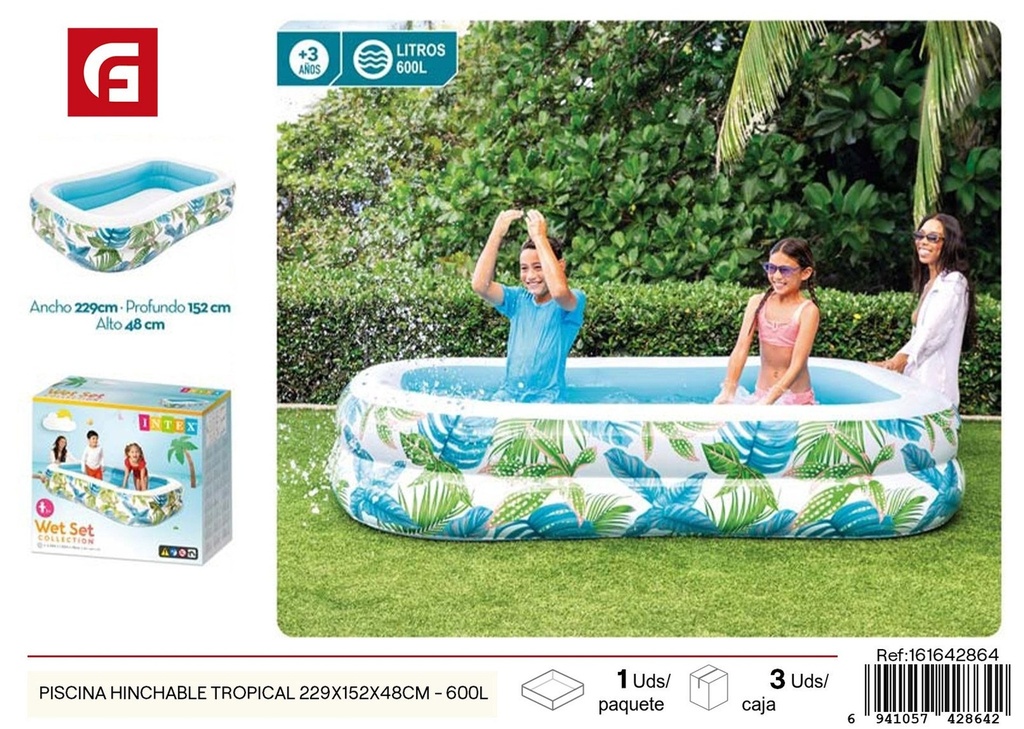 Piscina hinchable tropical 229x152x48 cm - 600L - Diversión acuática