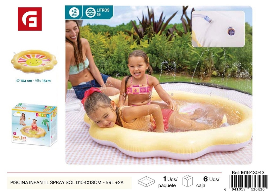 Piscina infantil hinchable Spray Sol D104x13 cm - 59L +2 años - Diversión acuática