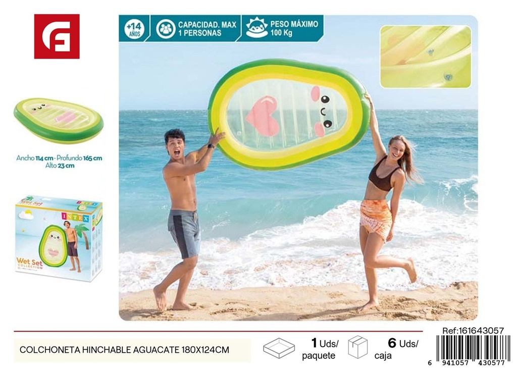 Colchoneta hinchable aguacate 180x124 cm - Flotador para verano
