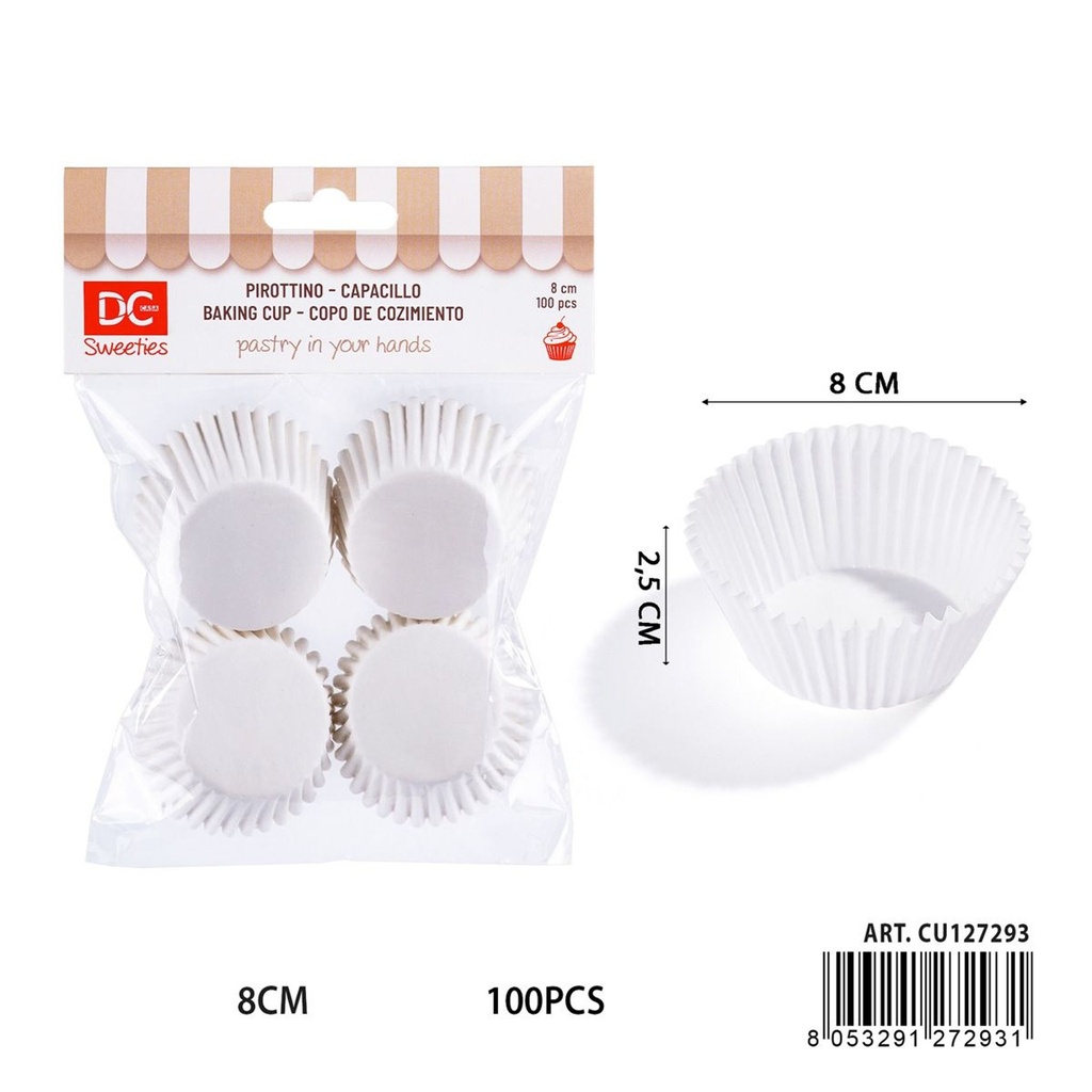  Molde de papel para magdalenas blanco 8 cm - Utensilios de repostería y moldes
