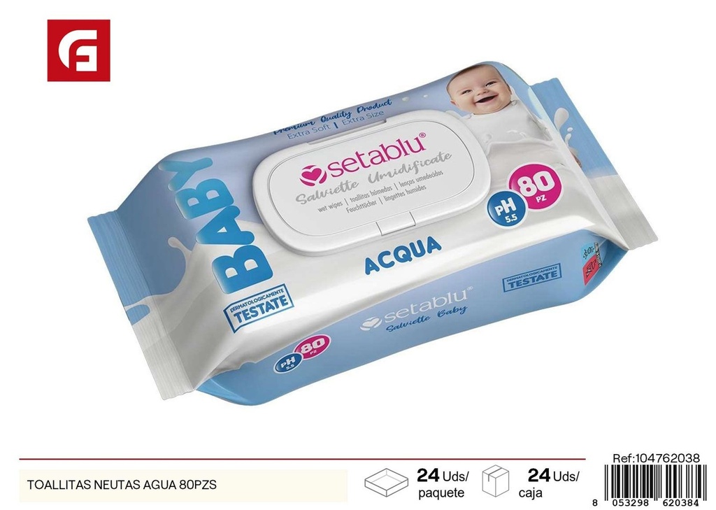 Toallitas neutras de agua 80 pzs - Productos de cuidado personal y toallitas