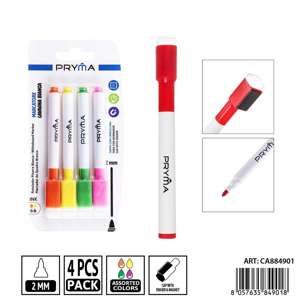 Rotulador pizarra blanca con borrador 4 piezas - Papelería de escritura