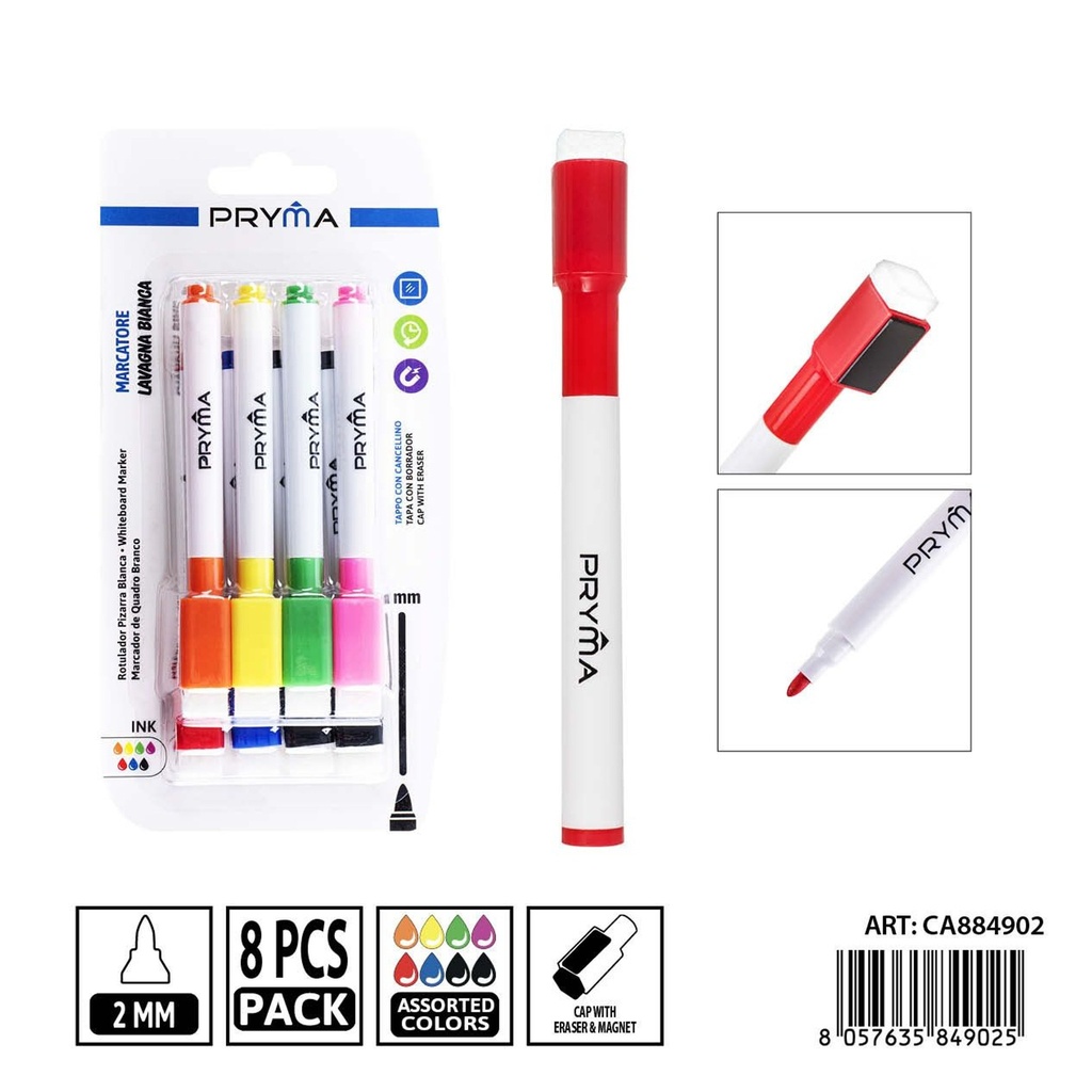 Ratulado pizarra blanca con borrador 8p - Escritura y material para pizarras