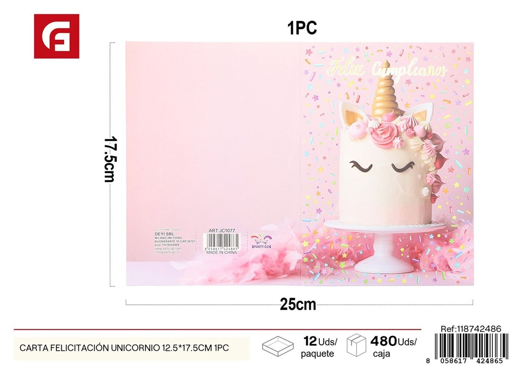 Carta felicitación unicornio 12.5x17.5 cm - Tarjetas de regalo