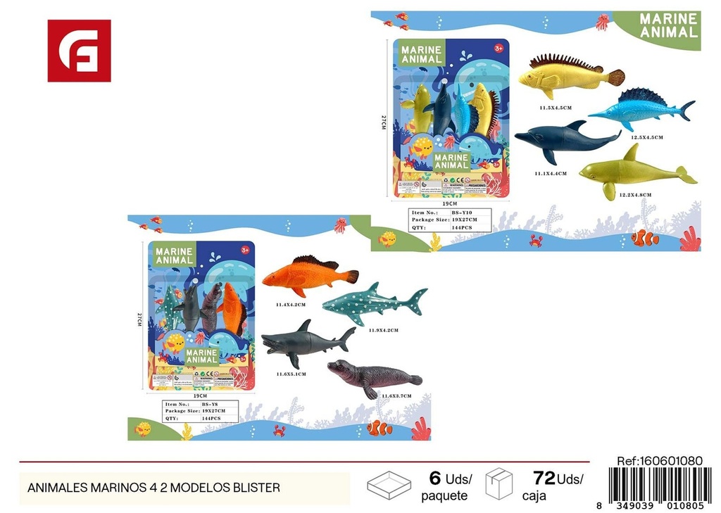 Animales marinos (4 unidades, 2 estilos) - Juguetes de verano