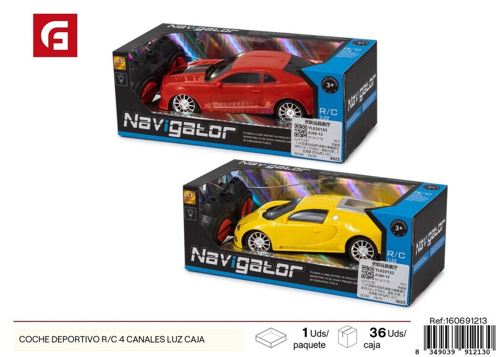 Coche deportivo R/C 4 canales con luz en caja - Diversión a control remoto
