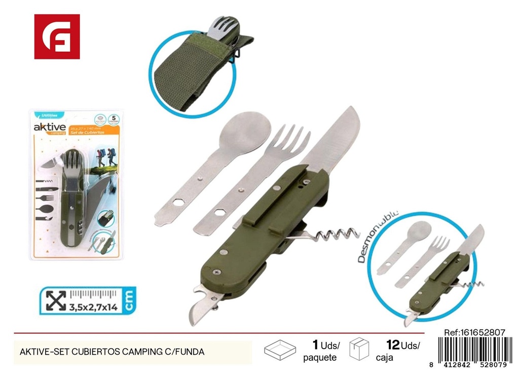 Set de cubiertos de camping - Activo con funda