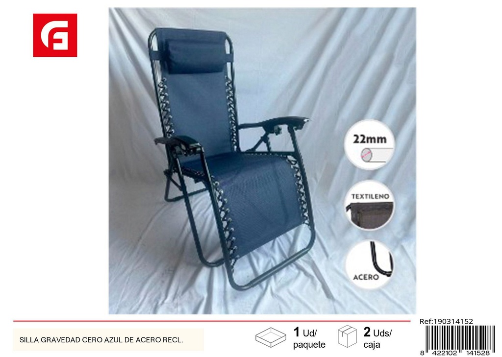 Silla gravedad cero azul de acero reclinable 22 mm - Muebles de verano y tumbonas
