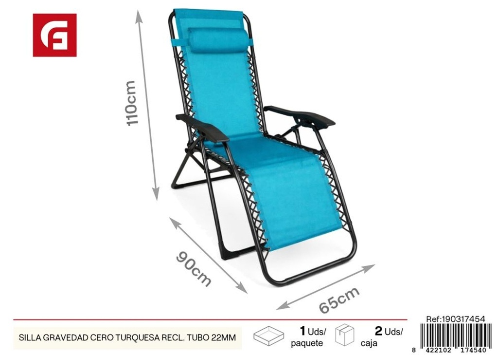 Silla de gravedad cero turquesa con tubo de 22 mm - Sillas reclinables y muebles de verano