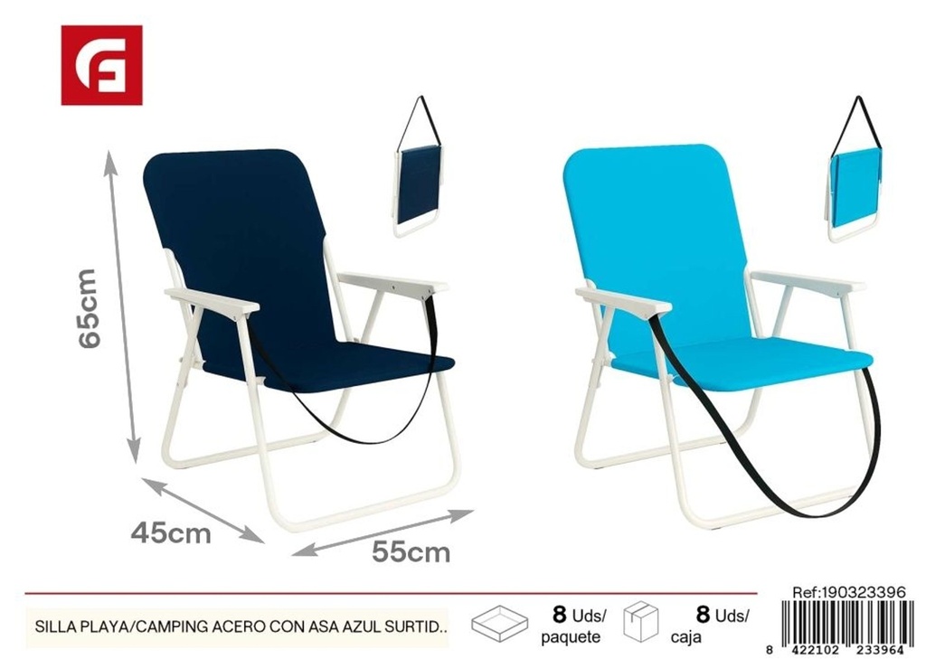 Silla de playa/camping de acero azul con asa - Accesorios de verano y camping