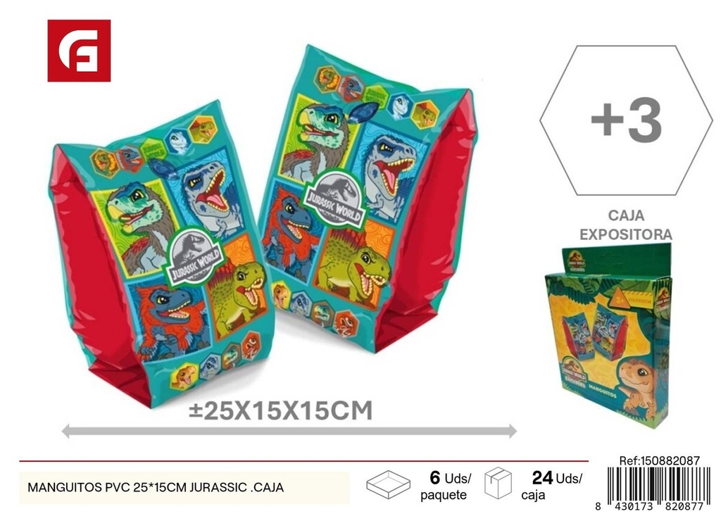 Manguitos de PVC Jurassic 25*15 cm en caja - Accesorios de verano para niños