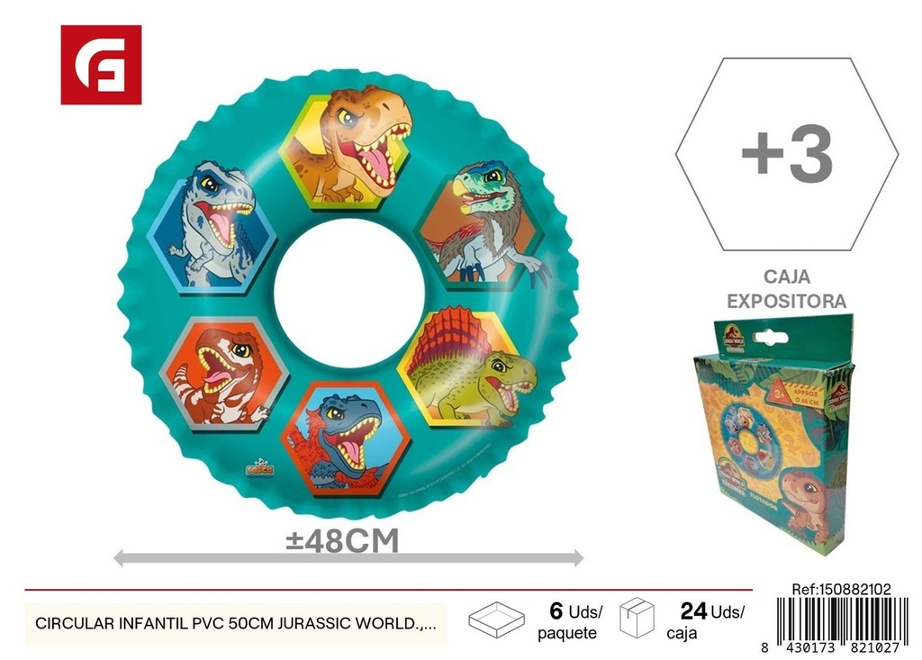 Circular infantil de PVC 50 cm Jurassic World en caja - Accesorios de verano para niños
