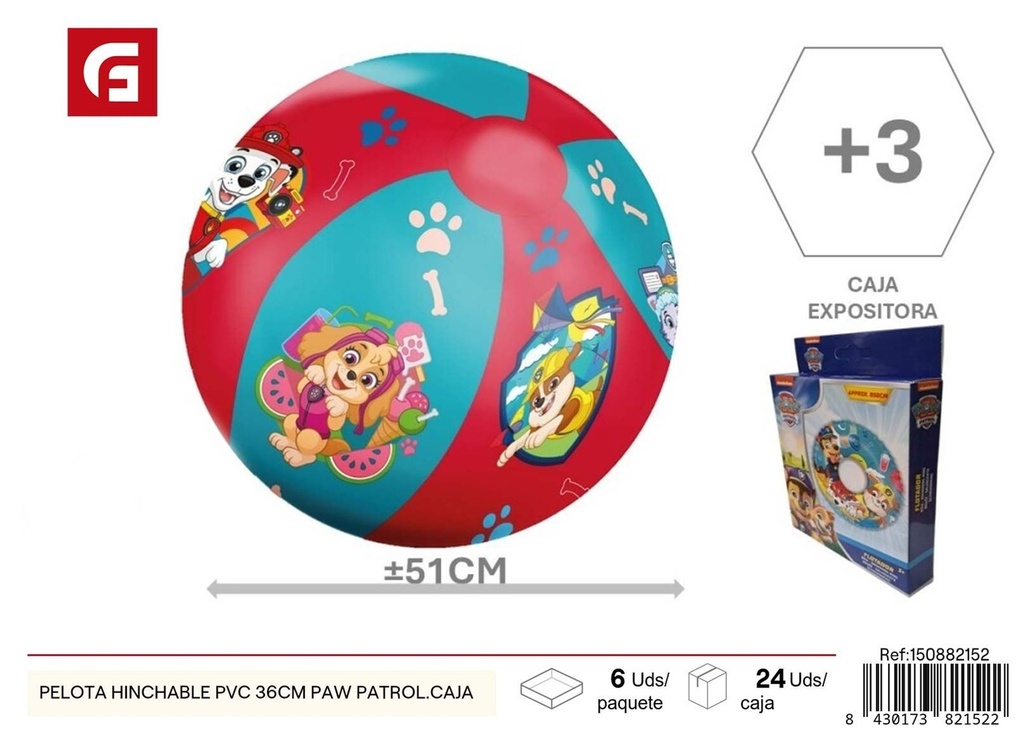 Pelota hinchable PVC 36 cm - Paw Patrol