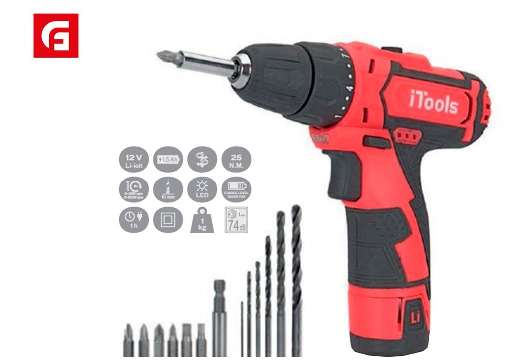 Taladro atornillador sin cable 12V-1.5AH-1H - Herramientas eléctricas