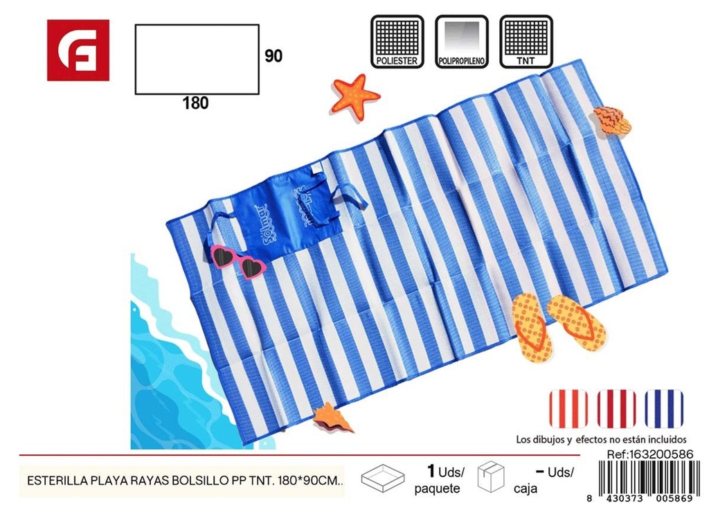 Esterilla playa rayas con bolsillo 180x90 cm - Verano